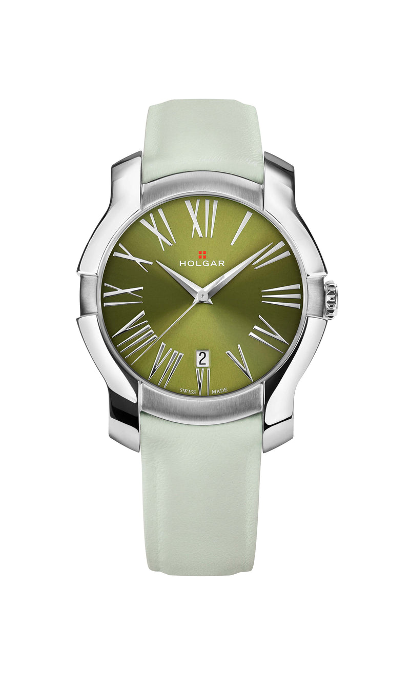 HOLGAR WOMEN'S GREEN DIAL, STAINLESS STEEL CASE AND FROST LEATHER STRAP
