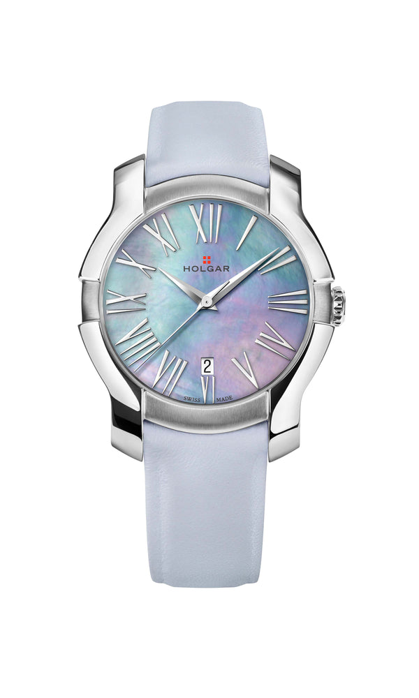 Holgar Women's Blue Mother of Pearl Dial, Stainless Steel Case and Azur Leather Strap