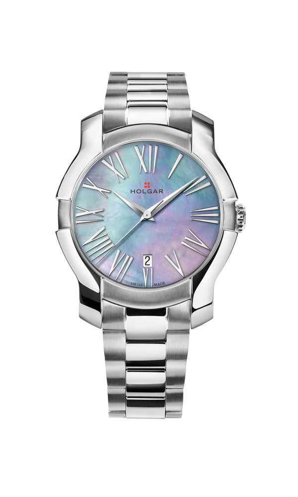 Holgar Women's Blue Mother of Pearl Dial, Stainless Steel Case and Bracelet